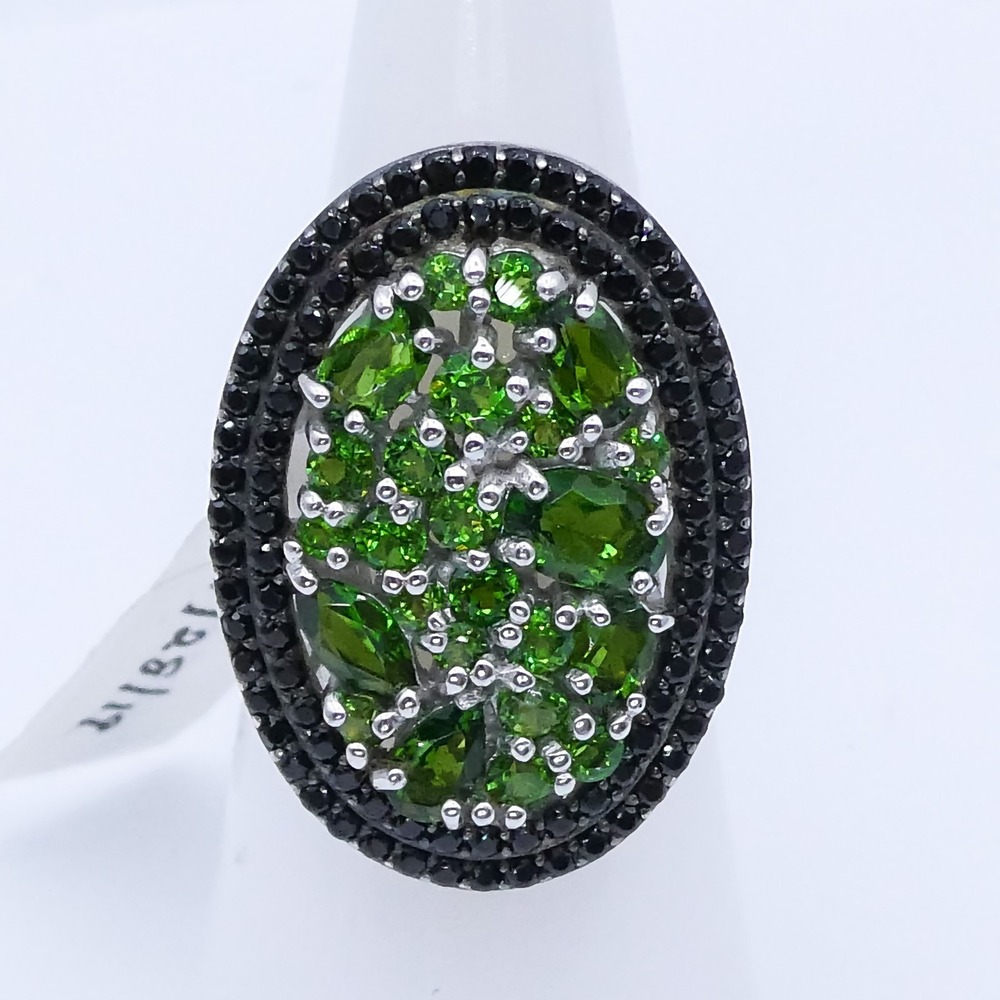 New Djoy Chrome Diopside Black Spinel Platinum Plated Sterling Silver Sz 5 Ring
